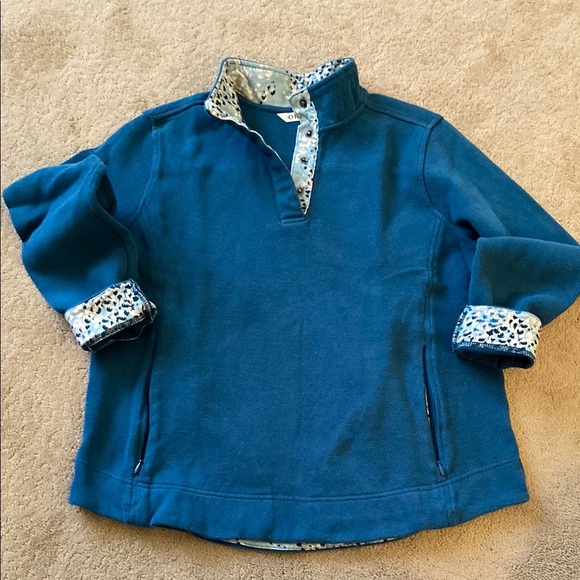 ORVIS BLUE/GREEN SNAP PULLOVER WITH STAND UP COLLAR - Picture 1 of 12